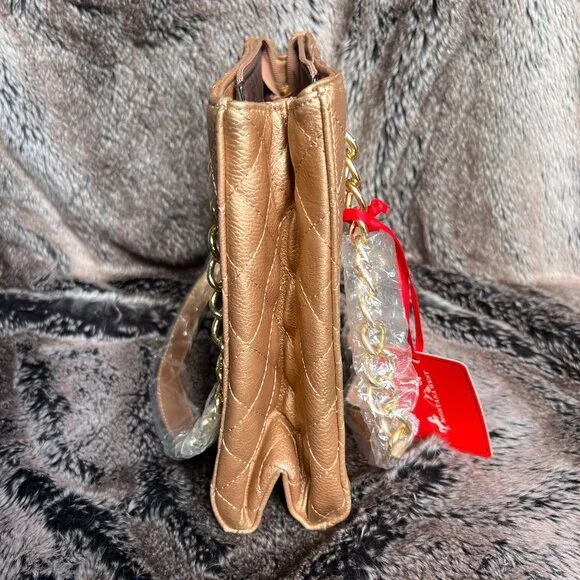 Tan Quilted Montana West Shoulder Bag with Gold Chain - Picture 3 of 5